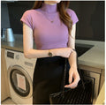 Img 7 - Half-Height Collar Women Short Sleeve Fitted Slimming Tops Sweater