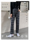Img 9 - Chequered Straight Loose Wide Leg Pants Women Korean Floor Length Drape High Waist Hong Kong Casual Long Pants