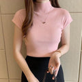 Img 6 - Half-Height Collar Women Short Sleeve Fitted Slimming Tops Sweater