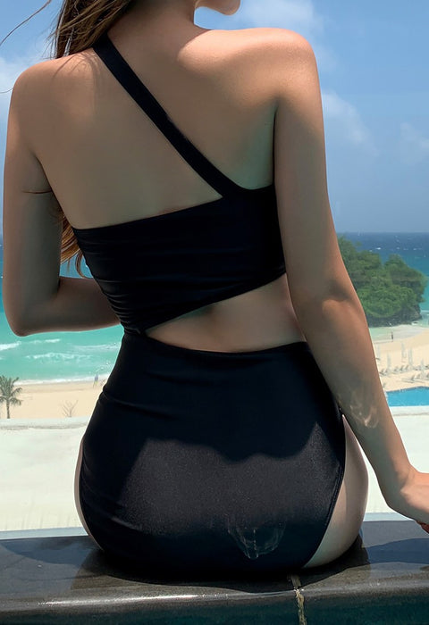 IMG 117 of Korean Creative Solid Colored Swimsuit Sexy Bare Back See Through Slim Look Student Sporty One-Piece Women Swimwear