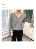 IMG 117 of Korean Women Loose Lazy Long Sleeved Short V-Neck Knitted Sweater Cardigan Outerwear
