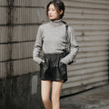 Img 1 - Women Trendy Loose Wide Leg A-Line All-Matching Slim-Look High Waist Leather Pants Outdoor Shorts