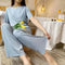 Img 9 - Sets Summer Thin Ice Silk Solid Colored Home Short Sleeve Long Pants Casual Trendy Loungewear