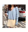 IMG 110 of Korean Women Loose Lazy Long Sleeved Short V-Neck Knitted Sweater Cardigan Outerwear