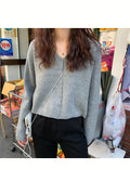 IMG 112 of Korean Women Loose Lazy Long Sleeved Short V-Neck Knitted Sweater Cardigan Outerwear