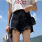 Img 2 - High Waist Slim Look Ripped Burr Denim Wide Leg Pants insPopular Black Shorts Women chicHot