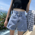 Img 3 - High Waist Denim Shorts Women Summer Loose insFolded Korean Slim Look A-Line Wide-legged