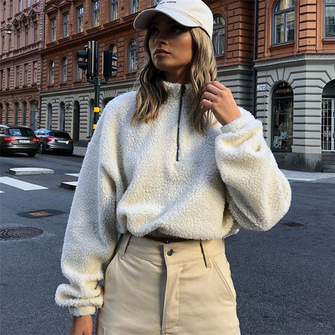 IMG 116 of Creative Elegant Europe Women Stand Collar Loose Sweatshirt Outerwear