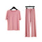 Img 5 - Sets Summer Thin Ice Silk Solid Colored Home Short Sleeve Long Pants Casual Trendy Loungewear