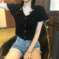 Img 6 - Women Short Sleeve T-Shirt Summer Slimming Slim-Look Thin Knitted Casual Korean INS Tops T-Shirt
