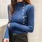 Img 1 - Button Half-Height Collar Women Slimming Slim-Look Long Sleeved Tops Sweater