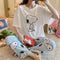 Img 9 - Summer Pajamas Women Adorable Teenage Girl Short Sleeve Long Pants Sweet Look Cartoon Loose Korean Loungewear Sets Pants