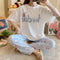 Img 10 - Summer Pajamas Women Adorable Teenage Girl Short Sleeve Long Pants Sweet Look Cartoon Loose Korean Loungewear Sets Pants