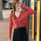 IMG 109 of Trendy Elegant V-Neck Tops Undershirt Sweater Women Loose Casual Long Sleeved Lazy Outerwear
