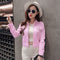 Women Short Slim Look Korean Art Pink Jacket Denim Outerwear