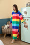 IMG 163 of Korean Striped Rainbow Fruit Pyjamas Sleeve Length Adorable Cartoon Pajamas Outdoor Loose Women Sleepwear