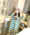 IMG 147 of Korean Striped Rainbow Fruit Pyjamas Sleeve Length Adorable Cartoon Pajamas Outdoor Loose Women Sleepwear