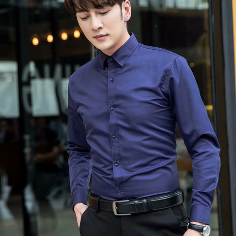 Img 7 - White Shirt Men Long Sleeved Solid Colored Non Iron Business Slim Look Youth Thin Men Shirt