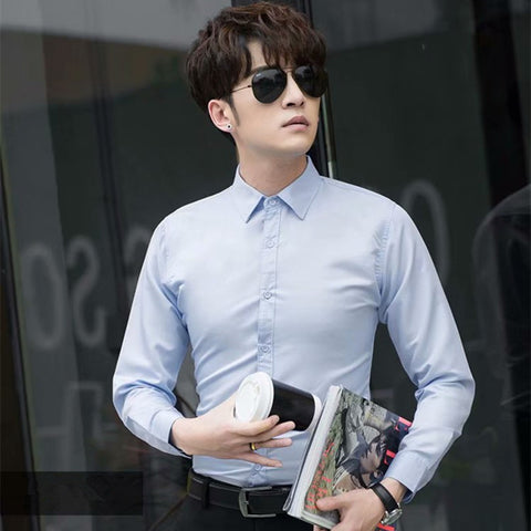 Img 4 - White Shirt Men Long Sleeved Solid Colored Non Iron Business Slim Look Youth Thin Men Shirt
