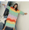 IMG 168 of Korean Striped Rainbow Fruit Pyjamas Sleeve Length Adorable Cartoon Pajamas Outdoor Loose Women Sleepwear