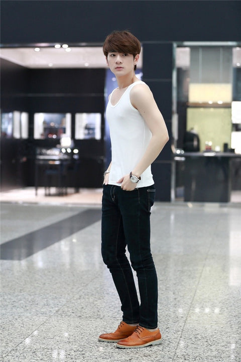 Img 9 - Summer Stretchable Cotton Men Tank Top Korean Slim Look Solid Colored Breathable Sporty Tank Top