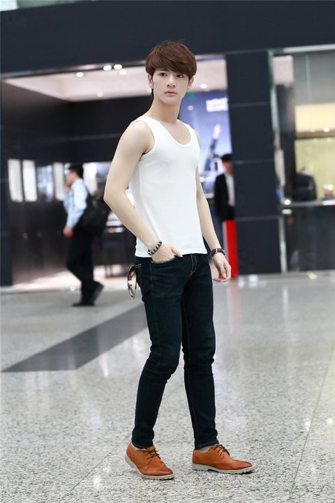 Img 8 - Summer Stretchable Cotton Men Tank Top Korean Slim Look Solid Colored Breathable Sporty Tank Top