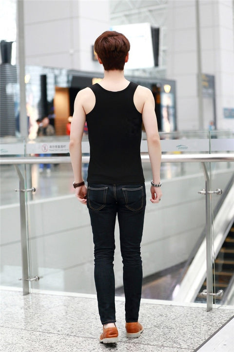 Img 3 - Summer Stretchable Cotton Men Tank Top Korean Slim Look Solid Colored Breathable Sporty Tank Top