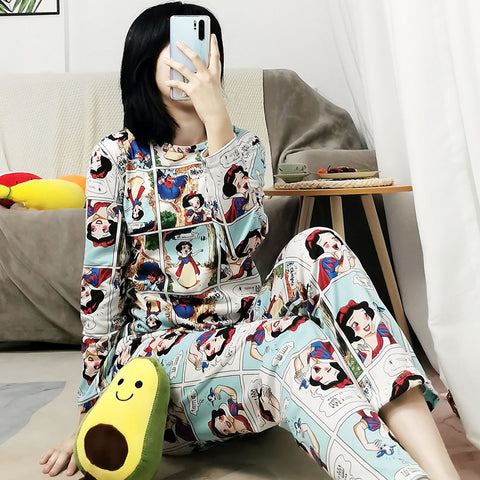 Summer Women Short Sleeve Sets Pajamas Mid-Length Cropped Pants Outdoor Loungewear Mickey Mouse Sleepwear