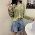 Img 3 - Loose Women Korean Gentle V-Neck Elegant Solid Colored Long Sleeved Short Cardigan Tops Sweater