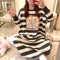 IMG 142 of Korean Striped Rainbow Fruit Pyjamas Sleeve Length Adorable Cartoon Pajamas Outdoor Loose Women Sleepwear