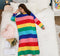 IMG 166 of Korean Striped Rainbow Fruit Pyjamas Sleeve Length Adorable Cartoon Pajamas Outdoor Loose Women Sleepwear