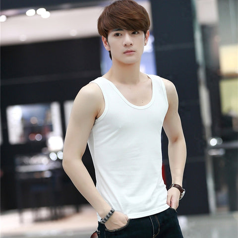 Img 5 - Summer Stretchable Cotton Men Tank Top Korean Slim Look Solid Colored Breathable Sporty Tank Top