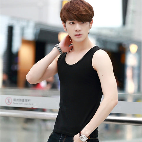 Img 6 - Summer Stretchable Cotton Men Tank Top Korean Slim Look Solid Colored Breathable Sporty Tank Top