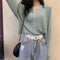 Img 4 - Loose Women Korean Gentle V-Neck Elegant Solid Colored Long Sleeved Short Cardigan Tops Sweater