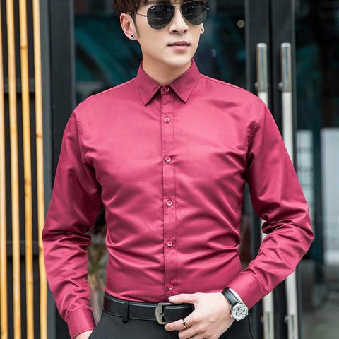 White Shirt Men Long Sleeved Solid Colored Non-iron Business Slim Look Youth Thin Men Shirt