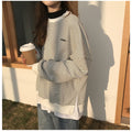 IMG 103 of Sweatshirt Women Korean False Two-Piece Striped Thin insStudent Loose Tops Outerwear