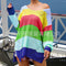 Europe Summer Rainbow Mix Colours Loose Long Sleeved Women Sweater