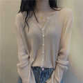 Img 5 - Loose Women Korean Gentle V-Neck Elegant Solid Colored Long Sleeved Short Cardigan Tops Sweater