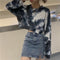 IMG 120 of Dye Sweatshirt Women Long Sleeved Korean Loose High Waist Short Tops ins Outerwear