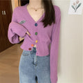 Korea CHIC Sweet Look Colourful Button V-Neck Long Sleeved Knitted Cardigan Women Outerwear