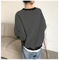 IMG 111 of Sweatshirt Women Korean False Two-Piece Striped Thin insStudent Loose Tops Outerwear
