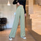 Img 2 - Casual Suits Floor Length Pants Women Summer Korean High Waist Slim Look Thin Straight Drape Loose Wide-legged