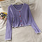 Women Long Sleeved T-Shirt Slim Look Thin Knitted Short Casual Korean INS Tops Outerwear