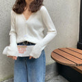Outdoor Gentle Short Loose Cardigan Women Tops V-Neck Sweater