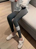 Img 2 - Leggings High Waist Ankle-Length Women Knitted Thin Dark Grey Fitted Outdoor Stretchable Pants
