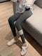 Img 3 - Leggings High Waist Ankle-Length Women Knitted Thin Dark Grey Fitted Outdoor Stretchable Pants