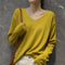 Img 1 - Women V-Neck Short All-Matching Slimming Folded Sweater Pullover