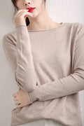 Sweater Women Solid Colored Round-Neck Folded Korean Slim Look Matching Outerwear