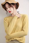 Sweater Women Solid Colored Round-Neck Folded Korean Slim Look Matching Outerwear