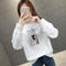 Plus Size Women False Two-Piece Slim Look Sweatshirt Loose Korean Long Sleeved Tops Outerwear